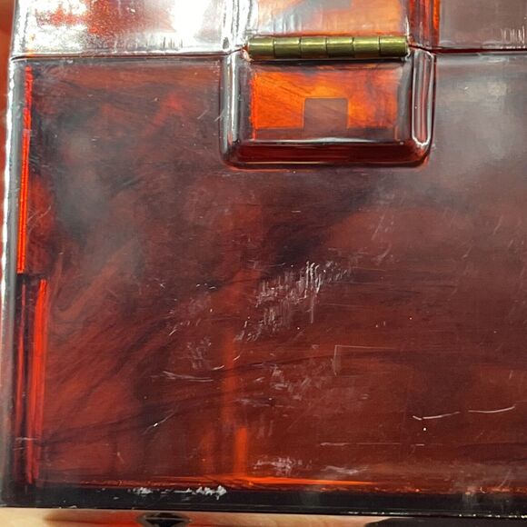 MCM Plastic Jewelry Box Brown Tortoiseshell Gold Graphic Imprint 9.75x6.5x3.75 - Picture 15 of 16